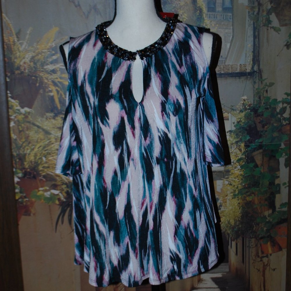 NEW WITH TAGS - Jennifer Lopez Cold Shoulder Beaded Top - PL